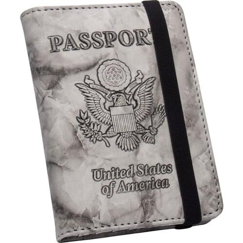 Gray Double-headed marble pu Leather Passport Cover Travel with bandage Bag Passport Case Wallet License Credit Card Holder