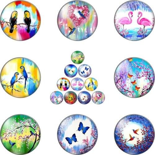 Colorful Lovely Animals Butterfly Round Photo Glass Cabochon Demo Flat Back Making Findings Handmade DIY Accessories