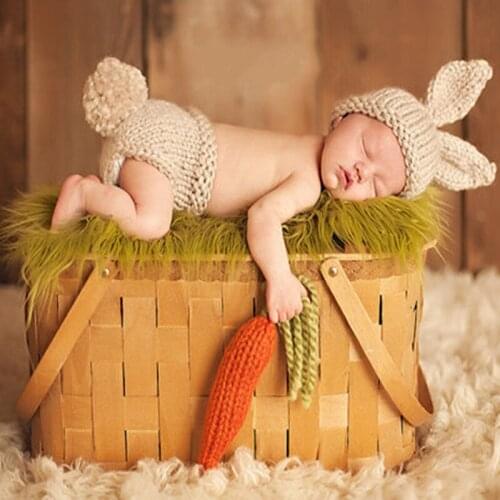3pcs Newborn Baby Clothes Crochet Knit Costume Photo Photography Prop Accessories Rabbit Baby Caps Hats +Shorts Outfits+Carrot