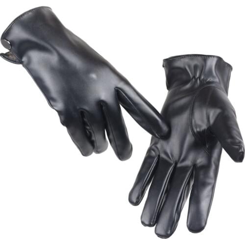 Winter Men PU Leather Plus Plush Thick Touch Screen Warm Mittens Full Fingers Windproof Waterproof Sports Cycling Gloves B55