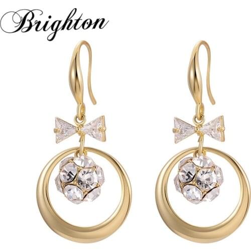 Brighton Delicate Butterfly Ball Zircon Drop Earrings For Women Party Hollow Round Alloy Dangle Fashion Jewelry Gift Wholesale