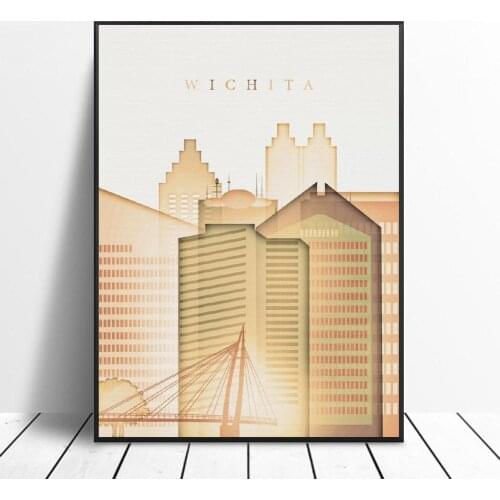 Wichita Kansas Skyline Canvas Painting Wall Art Pictures Prints Home Decor Wall Poster Decoration for living Room