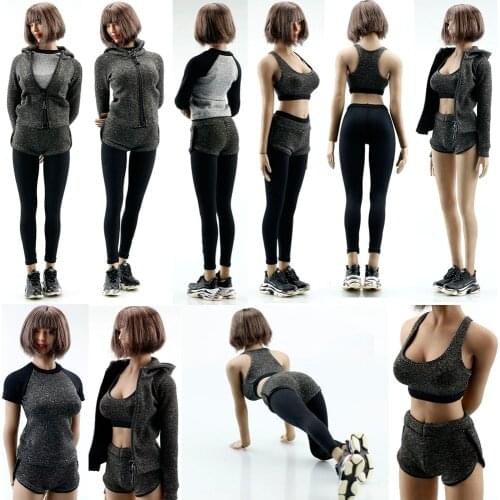 1/6 Scale Female Soldier Yoga Clothes Fitness Wear Grey Girl Sport Cloth Model for 12in Action Figure Toy