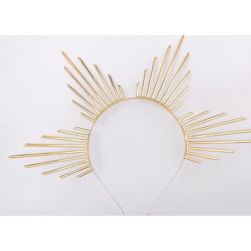 Gold Spike Halo Crown Headpiece TIE Elf Wedding Bride Hair Band Women Headband Headdress KC Gothic Hair Accessories