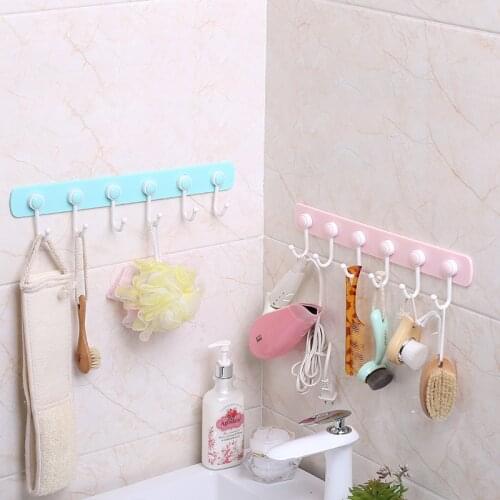 1pcs simple Japanese single-row kitchen and multi-purpose adhesive waterproof six hook Shower Room Hand sink accessories