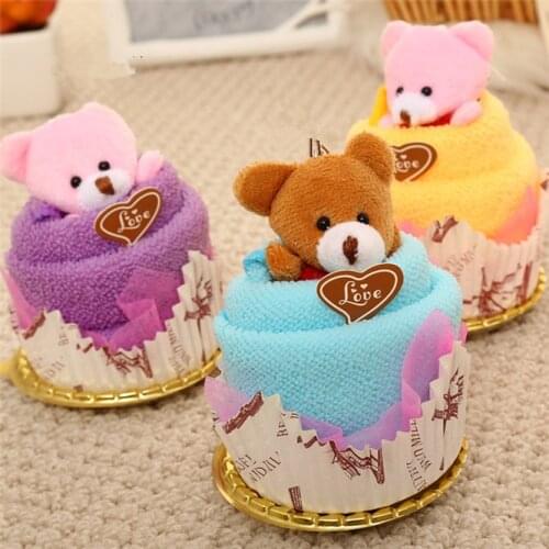 30x30cm 10pcs Creative Towels Mini Bear Cup Cake Pack Cotton Hand Towels Face Washing Towel Party Gifts Dropshipping