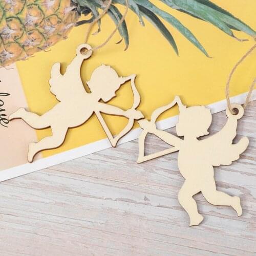 10PCS Cupid Shape Hanging Decor Wooden Hanging Ornament Xmas Tree Party Hanging Pendant with Hemp Rope for Home Christmas Weddin