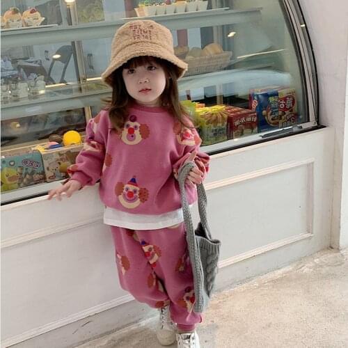 2019 Baby Girl Fashion Clothing Set Autumn Winter Velvet Inside Cartoon Printed Sweater+Pant,Girls Kids Children Casal Suits