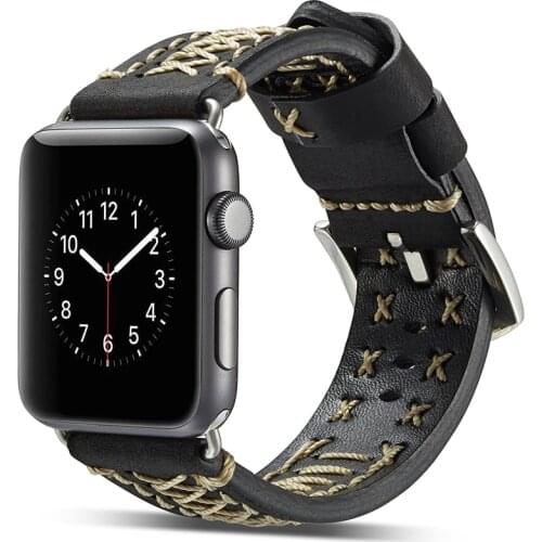 38mm 42mm Wrist Strap For Apple Watch Genuine Leather Band Handmade Line Sewing Decoration For Apple Watch Series 1 2 3 iWatch