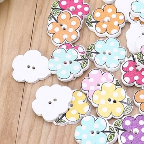 50 Pcs Cartoon Flower Shaped Wooden Sewing Buttons Bulk Assorted Cute Flower R7UB
