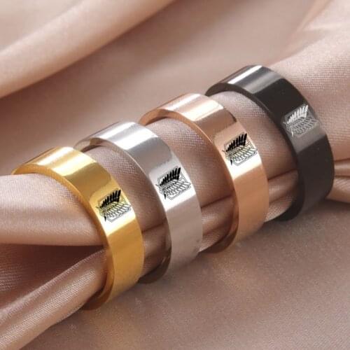 8MM Attack on Titan Black Sliver Stainless Steel Ring Wings of Liberty Flag Finger Rings for Men Women Fans Jewelry Gifts Gothic