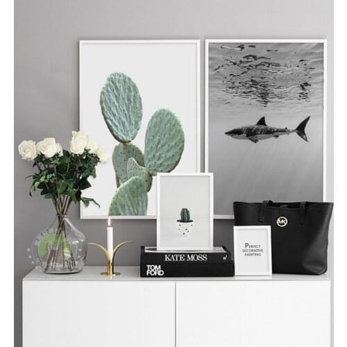 Shark Cactus Canvas Paintings Abstract Nordic Minimalist Wall Art Pictures Poster Print Pop For Living Room Home Decor No Frame