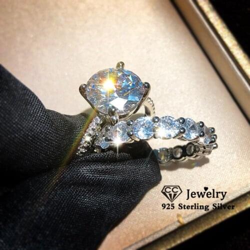 CC Sets Rings For Women S925 Sterling Silver Fine Jewelry Cubic Zirconia Couple Ring Bridal Wedding Engagement Bijoux CC3188