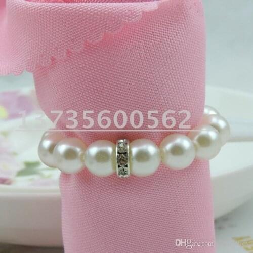 Cheap Sale White Pearl Diamond Napkin Rings For Hotel Wedding Banquet Table Decoration Accessories Party Supplies 100pcs lot