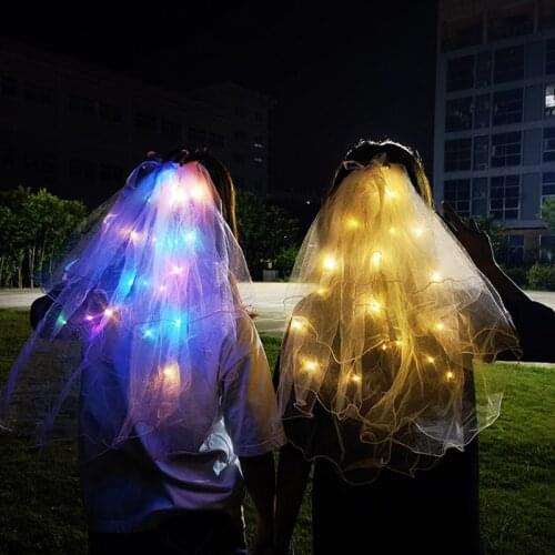 Children Princess Veil with Lights Net Led Luminous Ribbon Bow Headdress Night Luminous Toy Girl Luminous Veil Christmas Gift