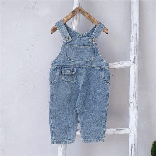 Childrens jumpsuit 2019 new girls autumn girls jumpsuit children Korean jeans belt pants children trousers overalls jeans