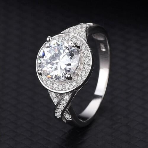 European And American Luxury Round Zirconia S925 Sterling Silver Ring Ladies Eight Hearts And Eight Arrows Zirconia