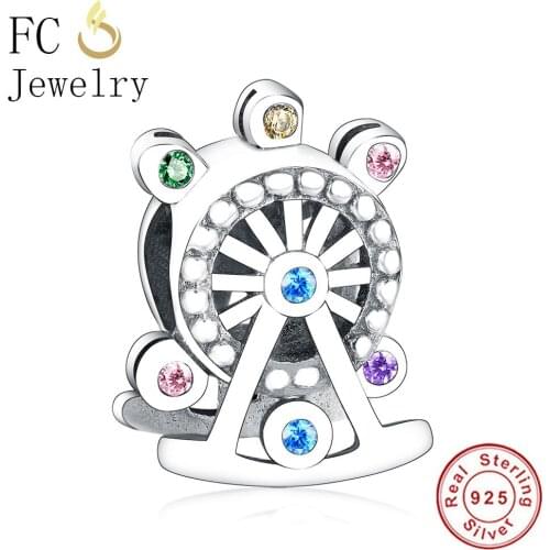FC Jewelry Fit Original Brand Charm Bracelet 925 Sterling Silver Ferris Wheel Blue Zirconia Crystal Stone Bead Making Berloque