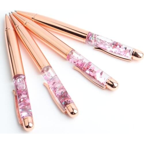GENKKY Luxury Ballpoint Pen Flow Oil Crystal Gold Foil Metal Copper Colorful Powder Quicksand Pen Office School Supplies