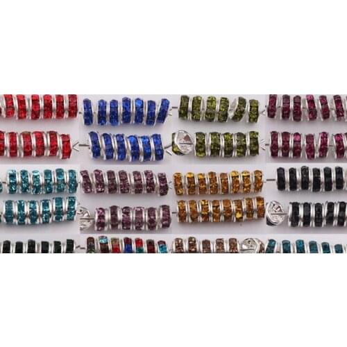 Hot 8mm Mixed Color Lot Crystal Rhinestone Rondelle Spacer metal Loose Beads DIY necklace Bracelet For Jewelry Making n5345