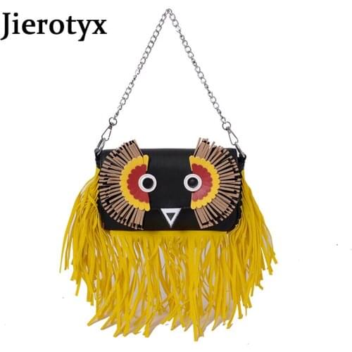 JIEROTYX New Womens Fashion Fringe Tassel Women Shoulder Messenger Bag Cross Body Satchel Embroidery Women Bag Lady Handbag