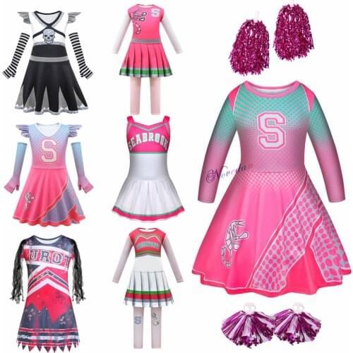 Girls Carnival Halloween Cheerleader Costume Cosplay Kids Zombie Addison Outfit Fancy Dress Cheer Uniform Costume Clothes