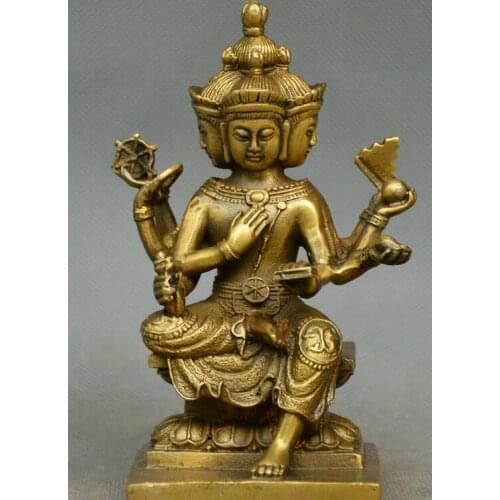 Chinese Buddhism old Bronze Fortune Four sides Buddha Davin heavenly king statue