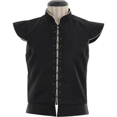 Cosplaydiy Medieval Mens Retro Doublet Cosplay Renaissance Gothic Black Vest Top Doublet Costume L0516