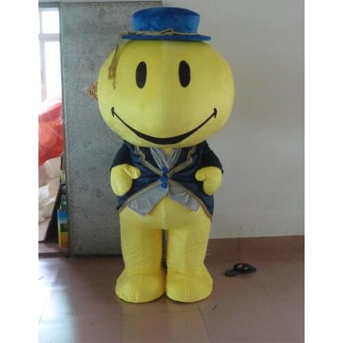 High quality adult Yellow happy smile face mascot costume Festival loaded with clothing Christmas Halloween Outfit Fancy Dress