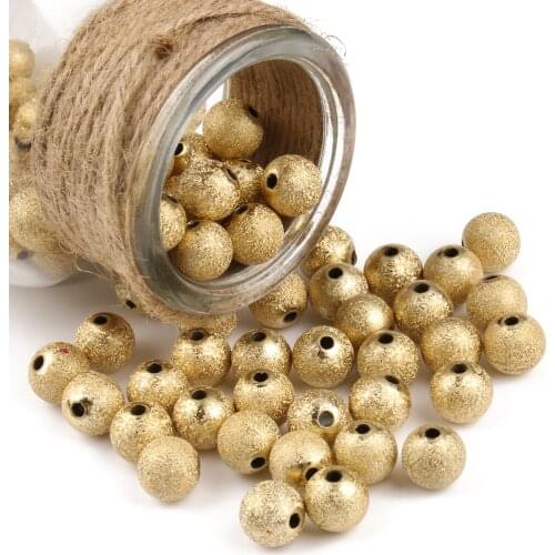 100/200/500pcs 4 6 8 10 12mm Gold Color Round Acrylic Spacer Beads Frosted Ball End Seed Beads For Bracelet Jewelry Making