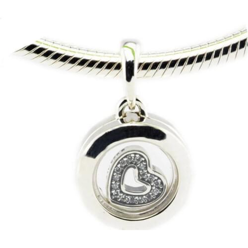 Small Floating Locket Signature Round Pendant Clear CZ Heart Petite Silver Charms for Women Bracelets Silver 925 Jewelry Making