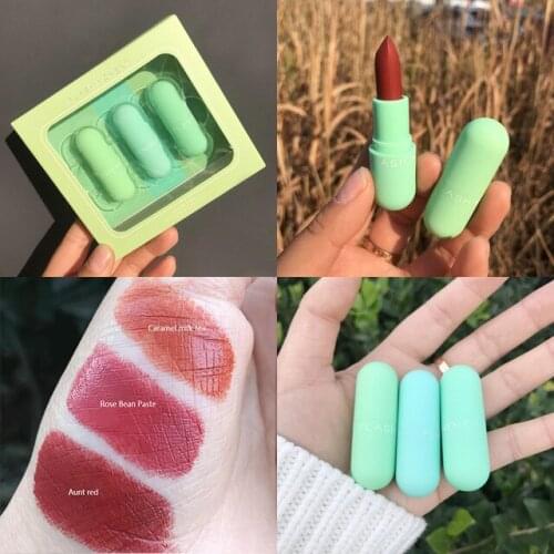Mini Lipstick Set Three-color Capsule Lip Glaze Lip Gloss Matte Portable Waterproof and Sweatproof No Blooming TSLM1
