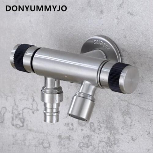 304 Stainless Steel Multi-purpose Faucet 1/2 ' Water Valve Double Outlet Angle Valve Bathroom Toilet Washing Machine Faucet BSPT