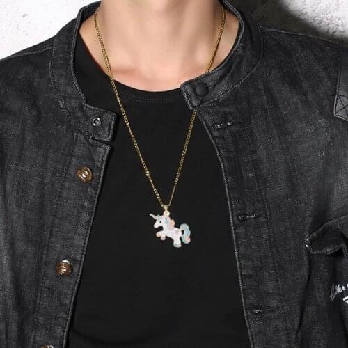 Fashion Cartoon Unicorn Pegasus Model Drip Necklace Diy Trendy Pendant Cartoon Cute Colorful Rainbow Horse Necklace Chain