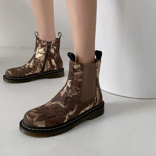 Elastic Band Motorcycle Boots Genuine Leather Chunky Heels Pumps For Women Round Toe autumn Newest Working Shoes Woman