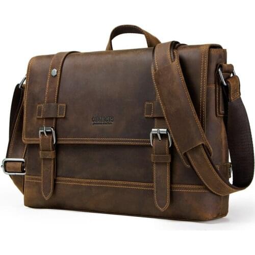 Genuine Leather Mens handbags Portable Business Briefcase Laptop Bag Crazy Horse Cowhide Messenger Bags