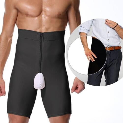 Mens Underwear Boxer Brief Stretch Mesh Boxer Briefs Belly Girdle Body Shaper with Open Fly Tummy Control Slimming Body Shaper