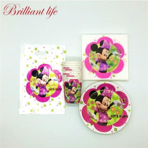 Disney Minnie Mouse Cartoon Theme 80pcs/lot Children Birthday Party Cup+Plate+Napkin Girl boys Paper Candy Gift Bag Supply