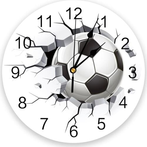 Football Wall Crack Soccer Round Wall Clock Modern Design Home Living Room Decoration Childrens Room Kitchen Table Clock