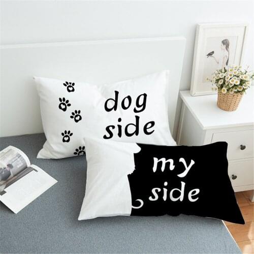 Cartoon Pillowcase Dog Side and My Side Pillow Case Bedding Pet Cat Footprint White Black Pillow Cover for Kids 50x75cm