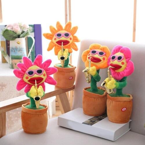 New Sing Glowing Saxophone Sunflower Net PP Cotton Flower Toy Celebrity Funny Childrens Toy How Play Singing And Dancing Flower