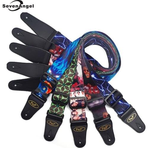 New Arrival Durable 5cm Adjustable Acoustic Electric Bass Guitar Strap Beyond Heat Transfer Printing Color Folk Guitar Straps