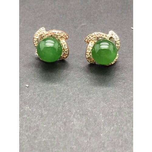 New Hetian jade Jasper earrings, 925 silver inlay, fine workmanship