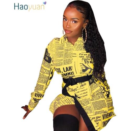 ZOOEFFBB Sexy Newspaper Print Shirt Dress Women Button Up Summer Clothes Festival Vestidos Casual Long Sleeve Short Mini Dresses