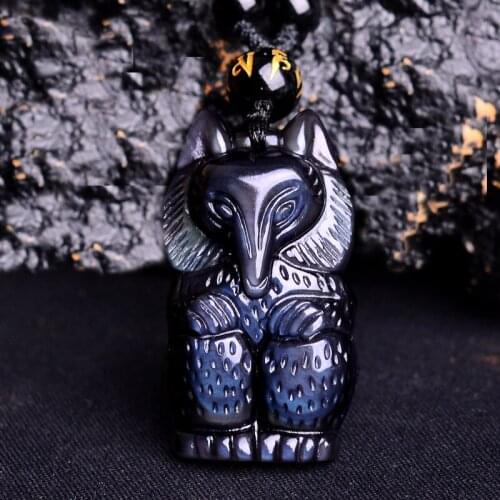 Obsidian New Standing Fox Natural Stone Crystal Pendant With Bead Chain Lucky Guardian Of Love Energy Neckalce Pendants Jewelry