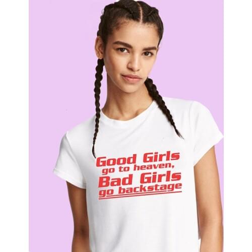 Unisex Casual Tops Good Girl Go to heaven T-Shirt Red Letter Tees Bad Girls Go Backstage Cotton TSHIRTS O-Neck Style Ooutfits