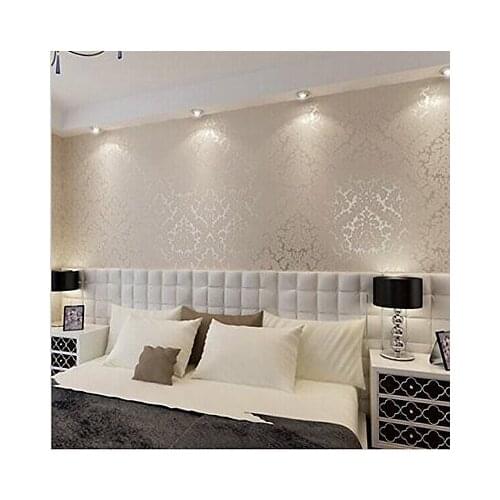 Q QIHANG Vintage Luxury Damascus PVC Embossed Textured Wallpaper Roll Cream-white 5.3m2