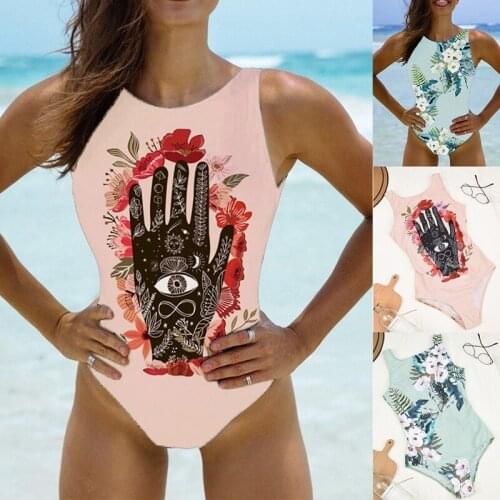 Sexy Flower Printed Women Swimwear One Piece Swimsuit Female Backless Floral Padded Bathing Suit Swim