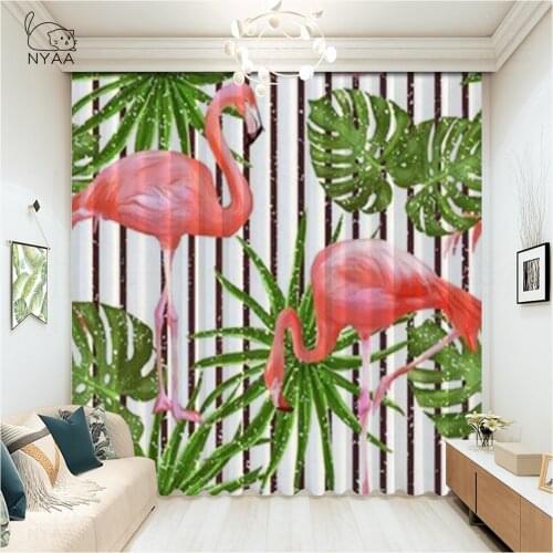 Nordic Flamingo Set Of Curtains Girl Green Leaf Curtains Short Home Living Room Decoration Blackout Curtain Room Micro Shading