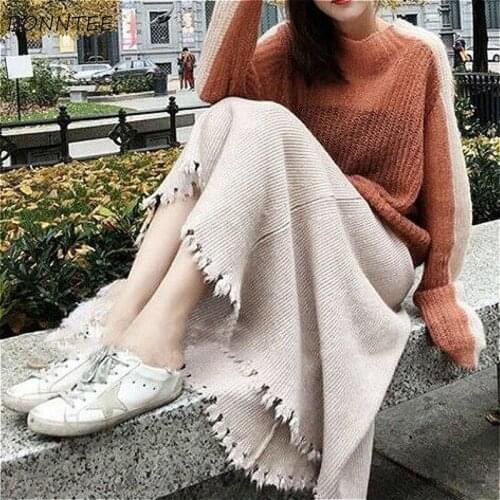 Skirts Women Casual Pure Students Lovely Design Slim Knitwear 3XL School Girls Fall A-Line Midi Newest Ulzzang Large Size Tender